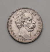 Stříbrné 5 Lire 1879 R - Umberto I. - Super Stav!